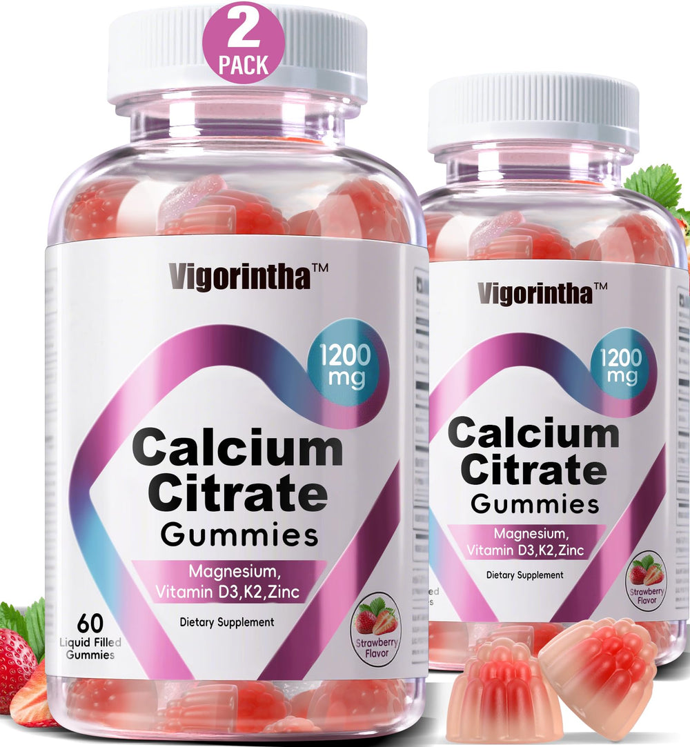 Front view of Strawberry Calcium Citrate Gummies bottle (1200mg)