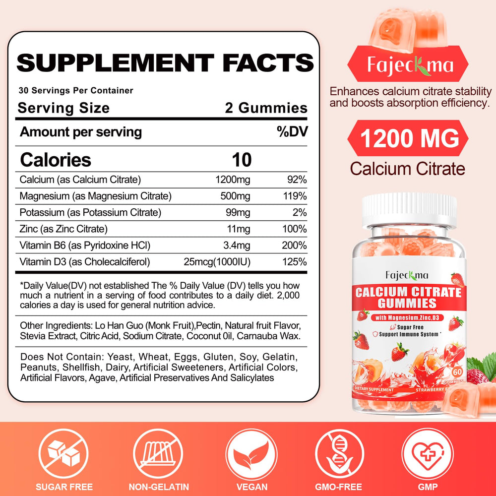 Nutrition facts panel for Calcium Citrate Gummies