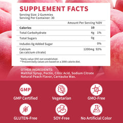 Ingredient panel highlighting vegan, sugar-free calcium citrate gummies