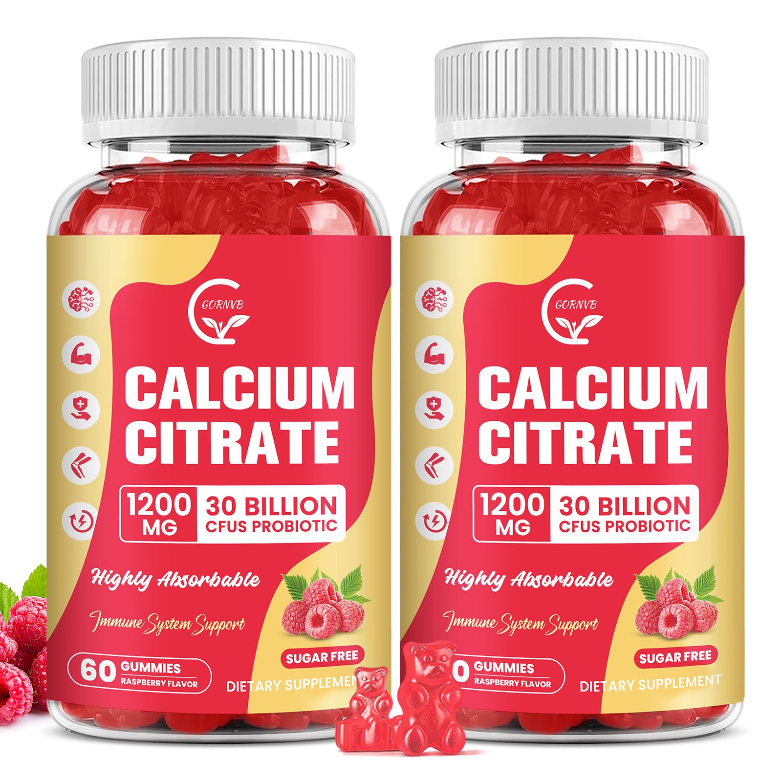Hero image: 2-pack Raspberry Sugar Free Calcium Citrate Gummies, 60 chews