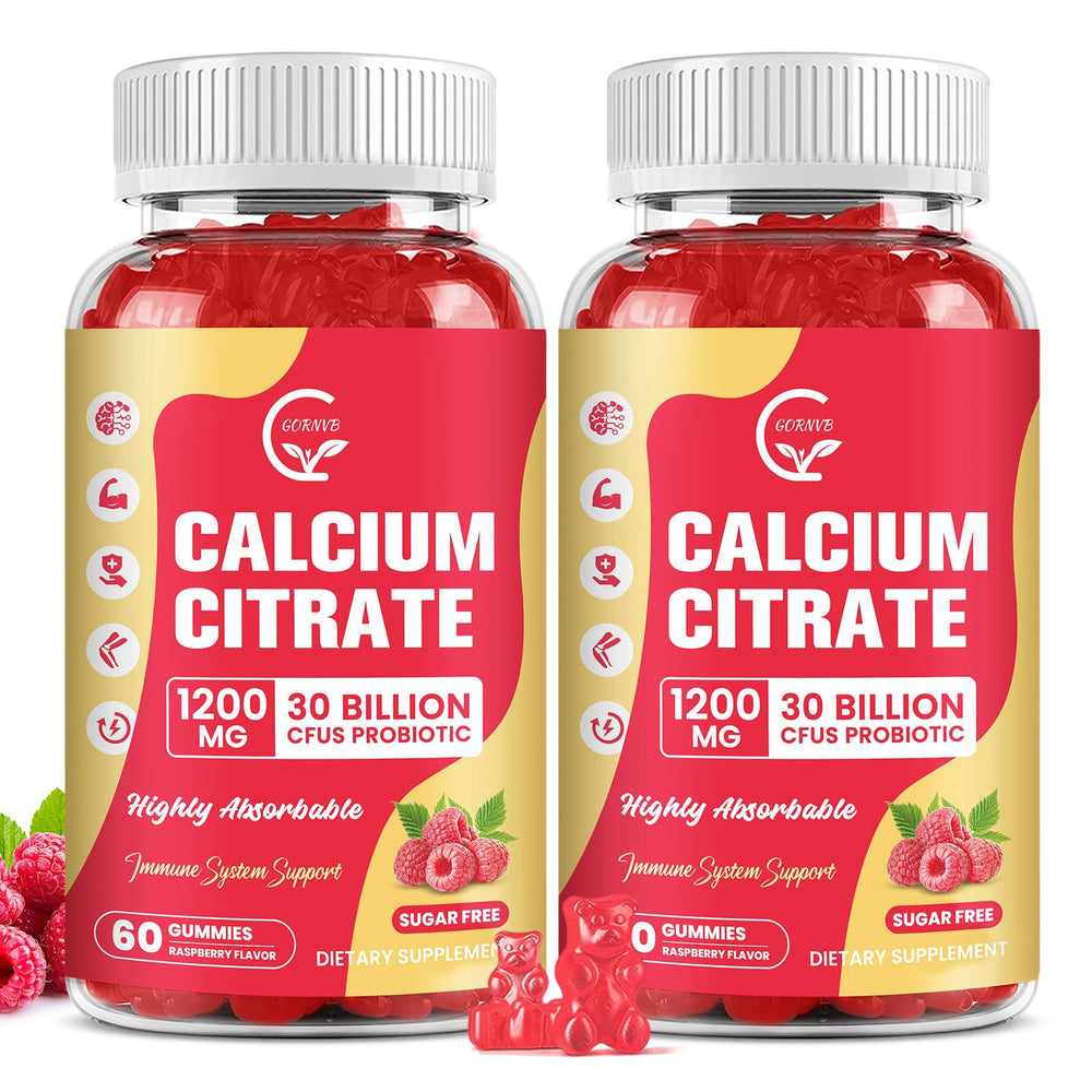 Hero image: 2-pack Raspberry Sugar Free Calcium Citrate Gummies, 60 chews