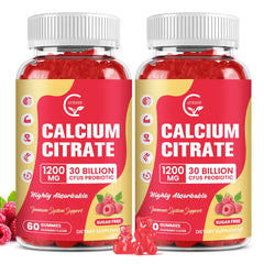Hero image: 2-pack Raspberry Sugar Free Calcium Citrate Gummies, 60 chews