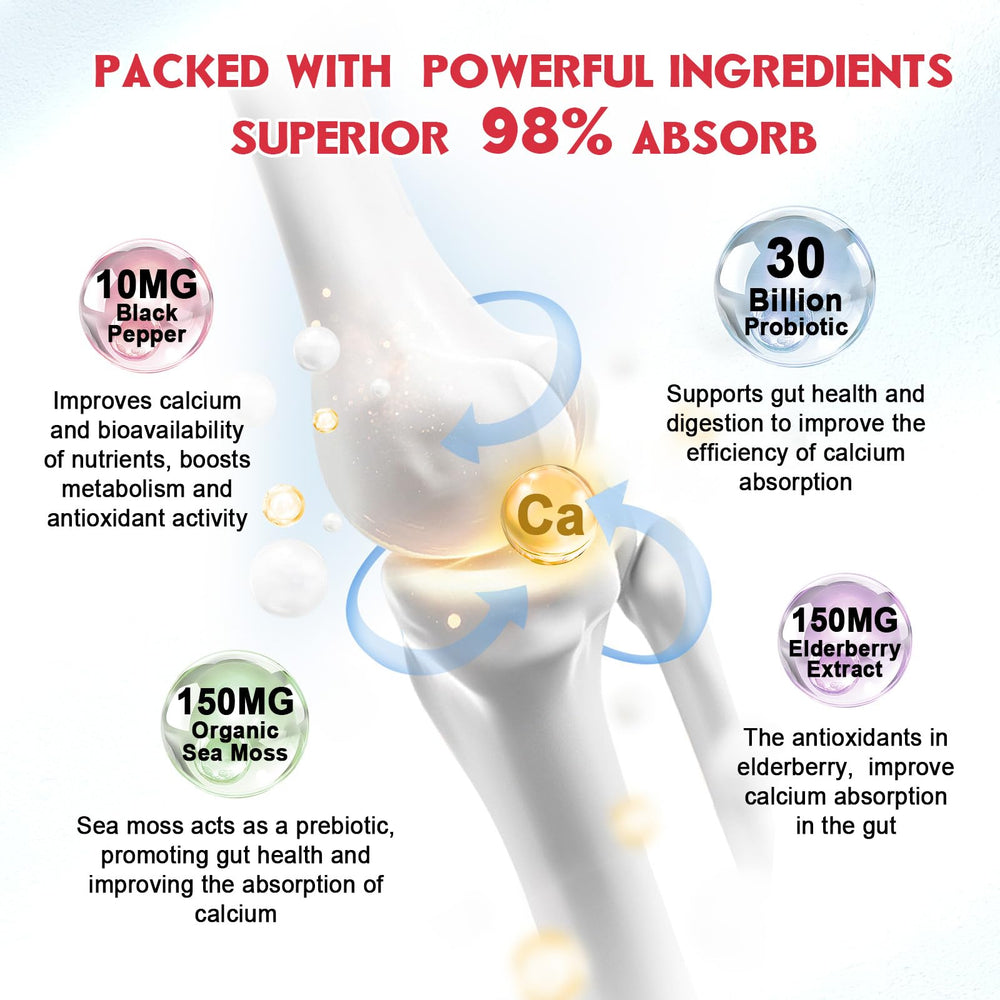 D3, K2, Magnesium, Zinc and Probiotics listed on label