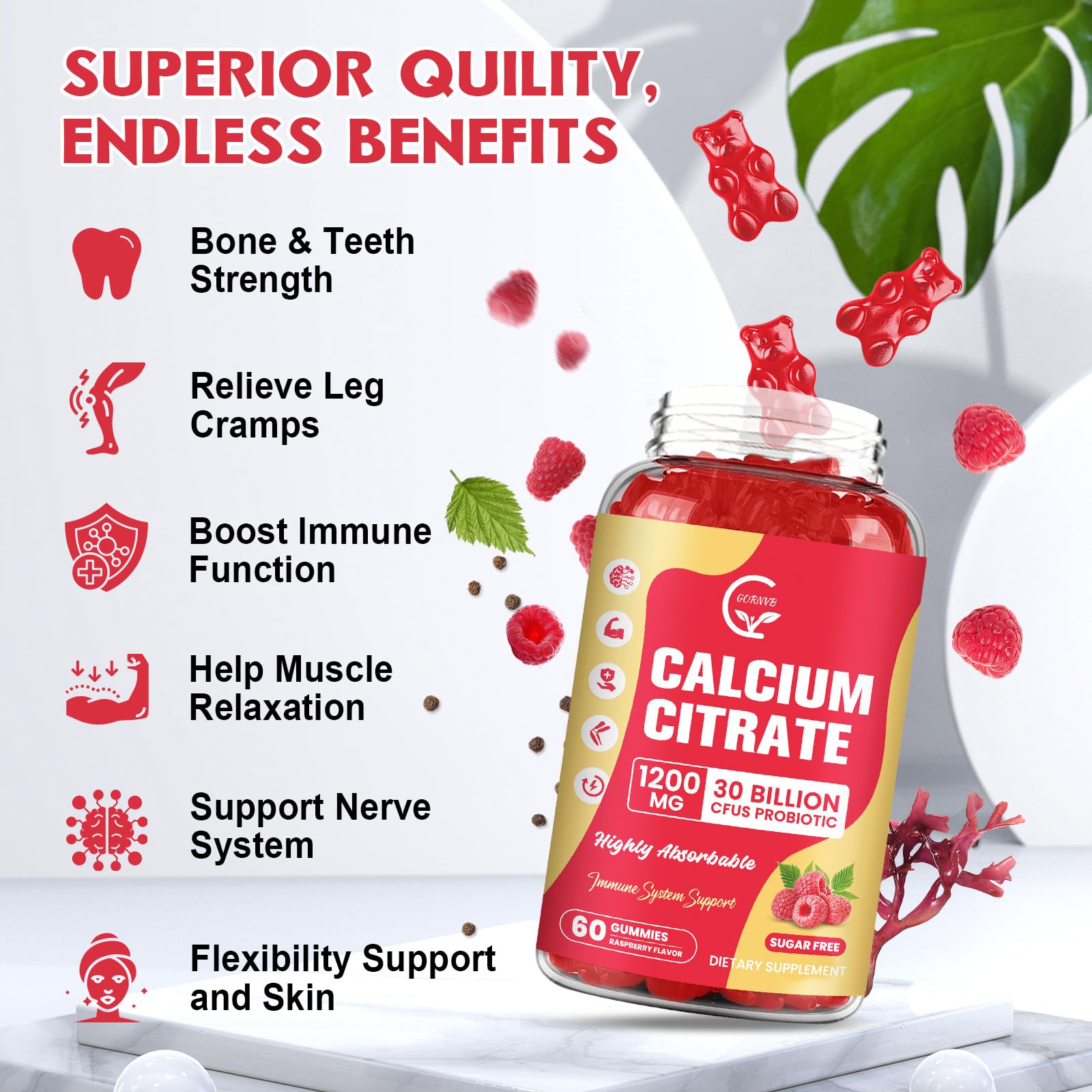 Vegan, non-GMO calcium citrate gummies with natural ingredients