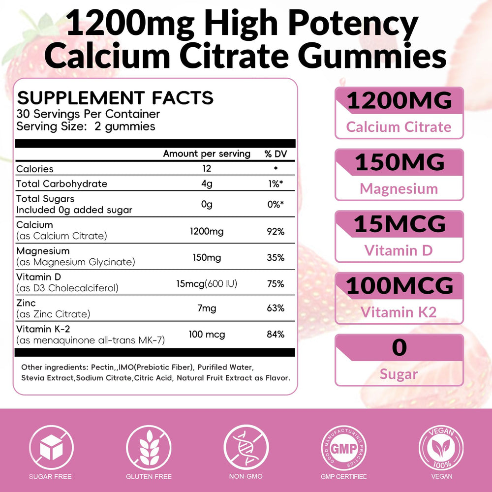 Vegan, gluten-free Calcium Citrate Gummies label