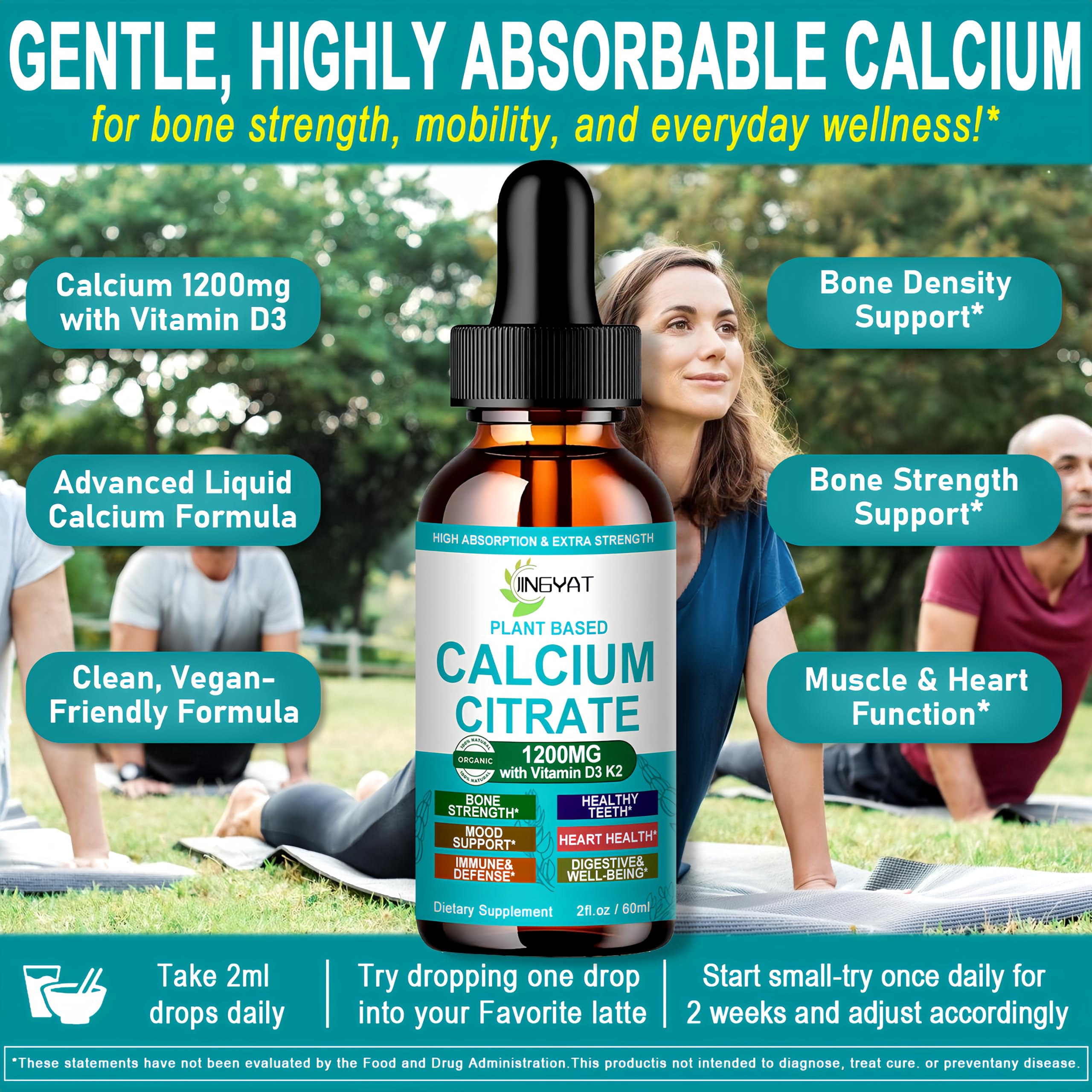 Plant-based calcium citrate liquid drops packaging