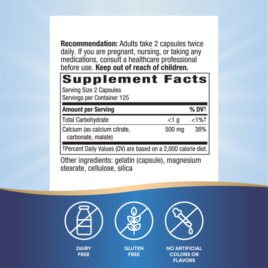 Calcium citrate, malate, and carbonate blend illustration for supplementation.