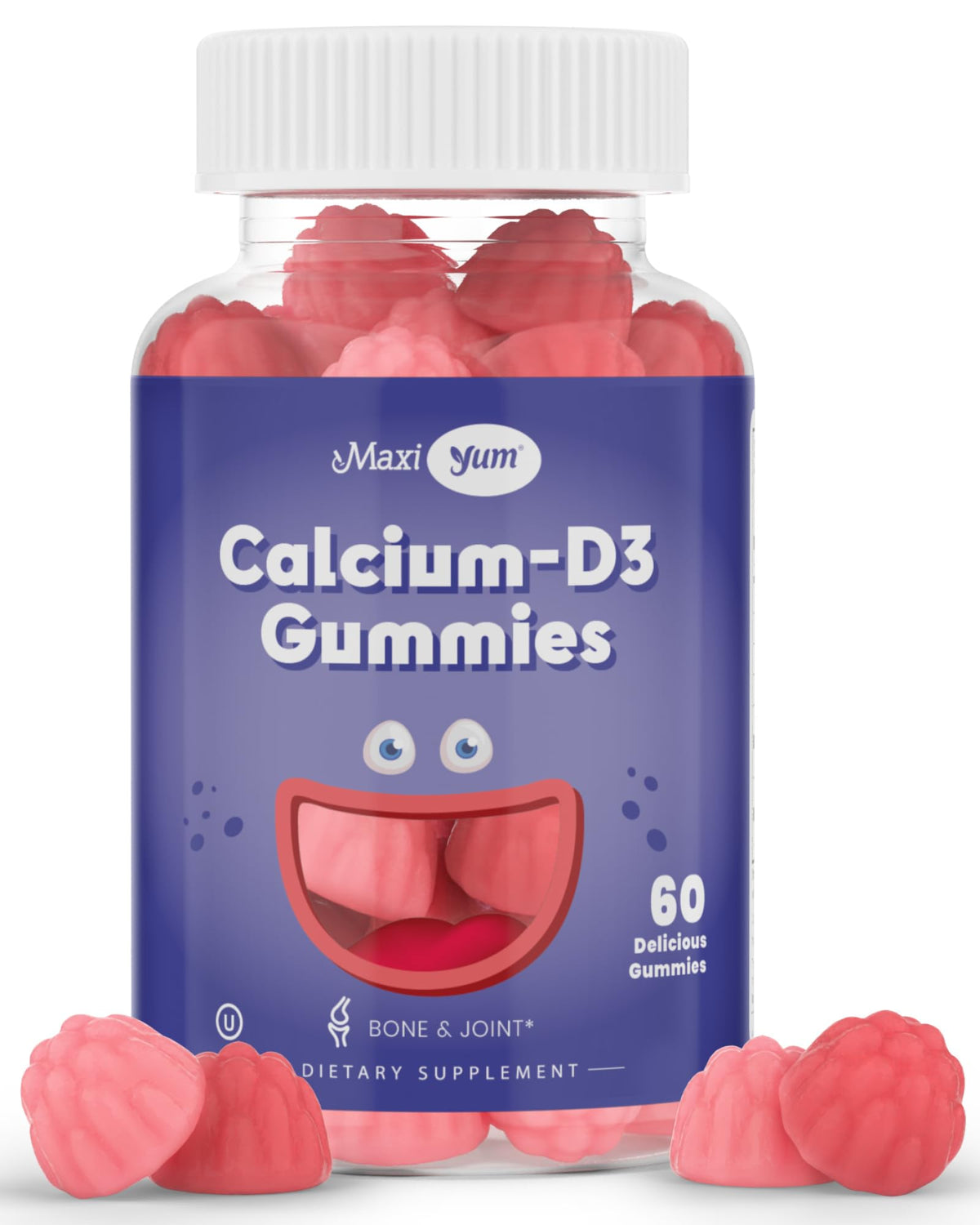 Front label of Calcium + D3 Gummy bottle showing cherry flavor