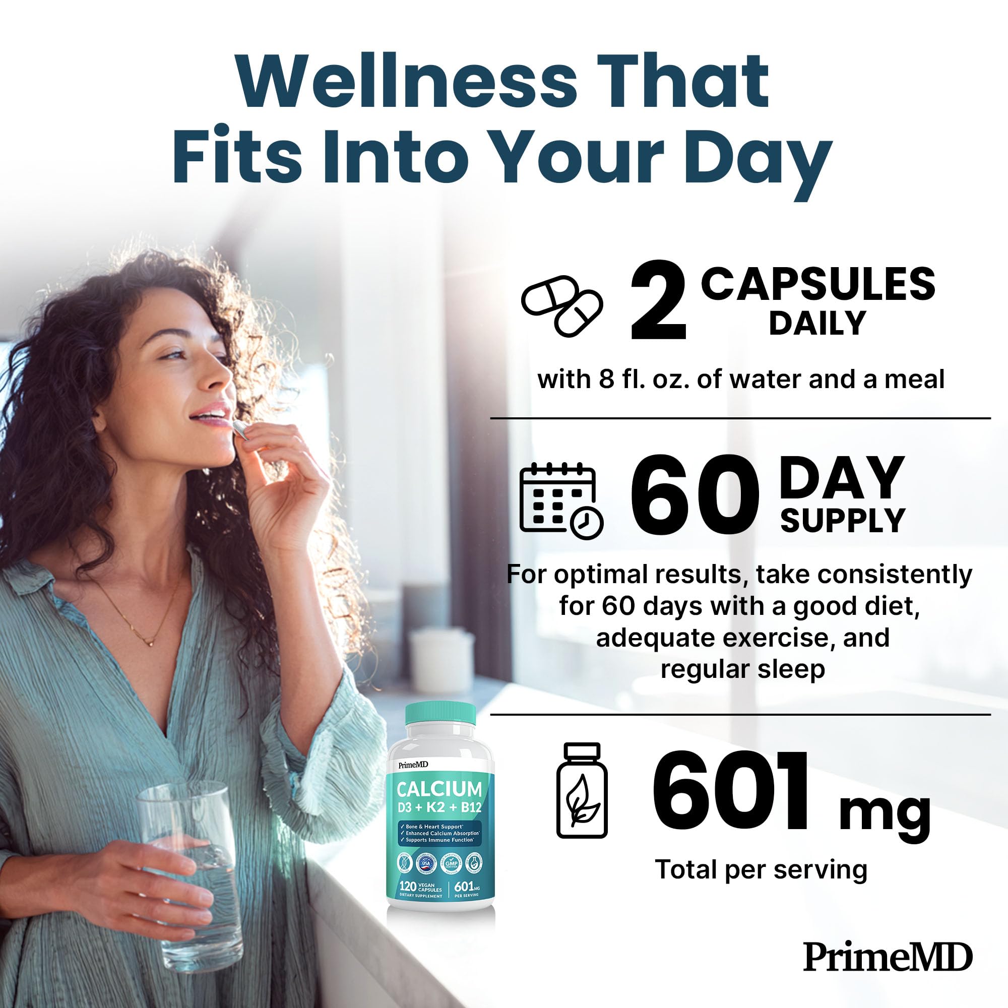 Nutrition facts label for calcium D3 K2 supplement