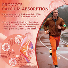 Bottle label highlights calcium citrate, magnesium glycinate, zinc, D3 and K2