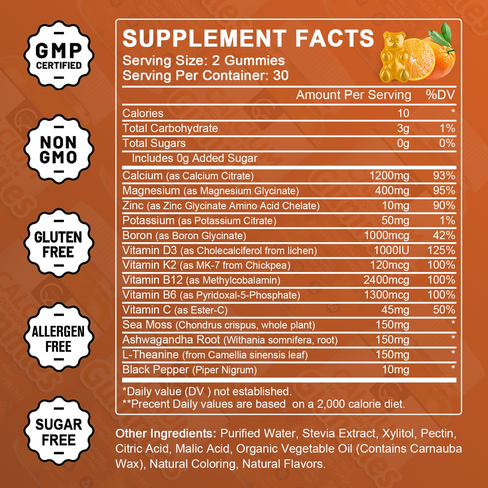 Calcium gummies 14-in-1 natural formula label