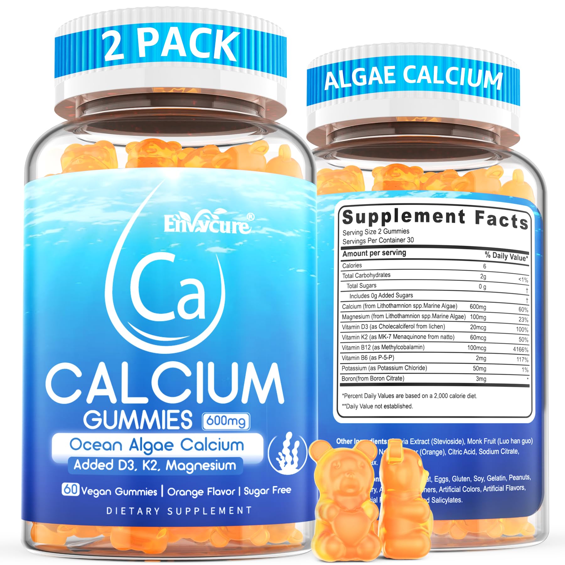 Bottle of Calcium Gummies 600mg made from ocean algae