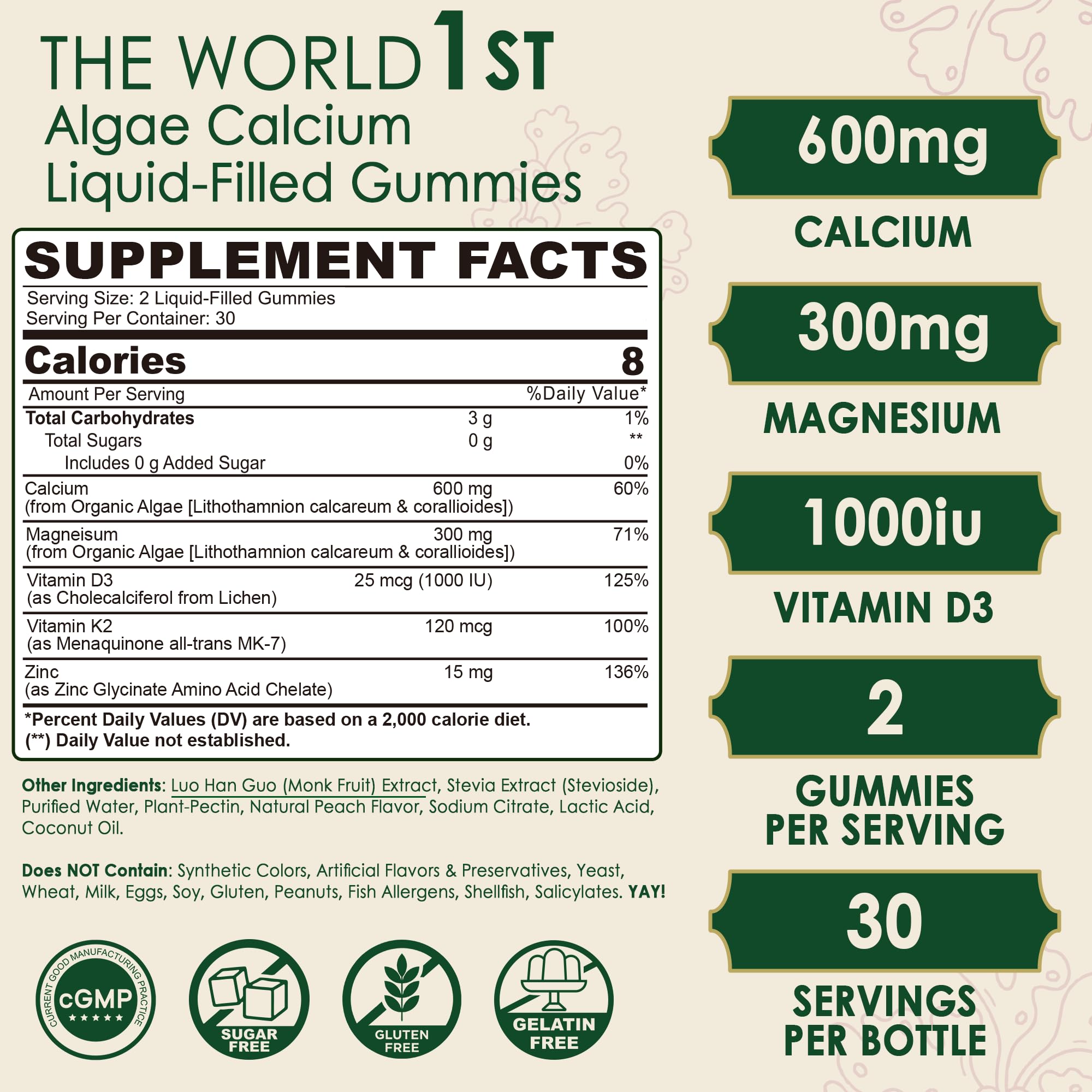 Calcium gummies with Vitamin D3, K2, Magnesium and Zinc