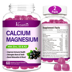Calcium Magnesium Zinc Gummies bottle label with Elderberry flavor