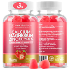 Front view of 2-pack Calcium Magnesium Zinc Gummies bottles