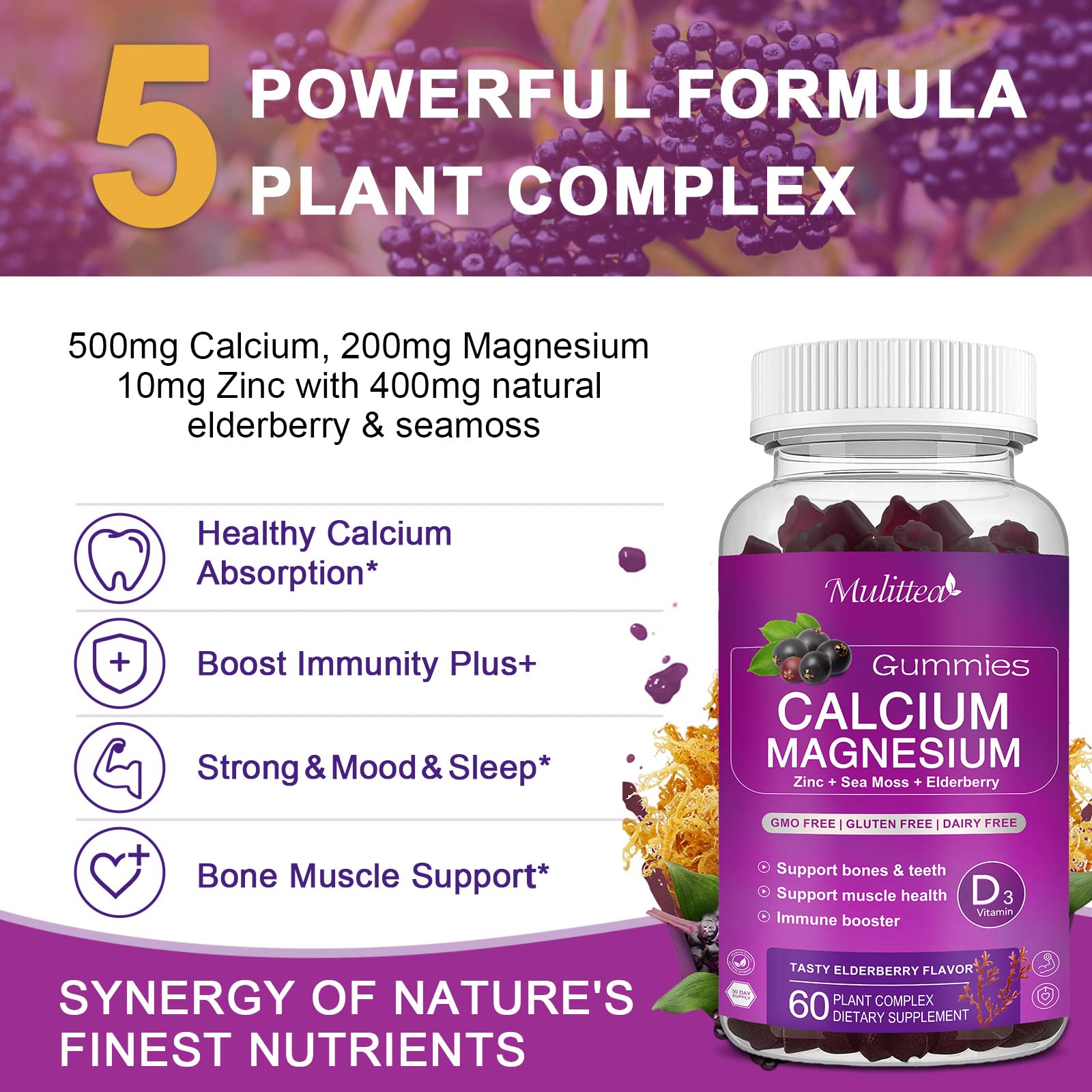 Close-up of ingredients: Magnesium Glycinate, Potassium, Zinc and D3