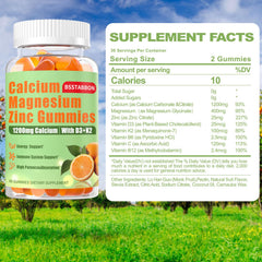 Back image displaying nutrition facts for Calcium Magnesium Zinc Gummies