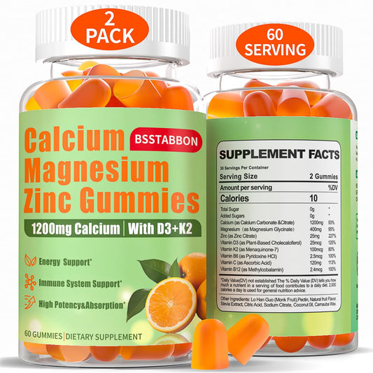 Front view of Calcium Magnesium Zinc Gummies for Adults pack 2
