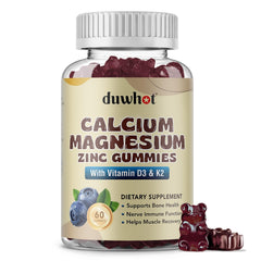 Bottle of Calcium Magnesium Zinc Gummies for Women with blueberry flavor, 60 count
