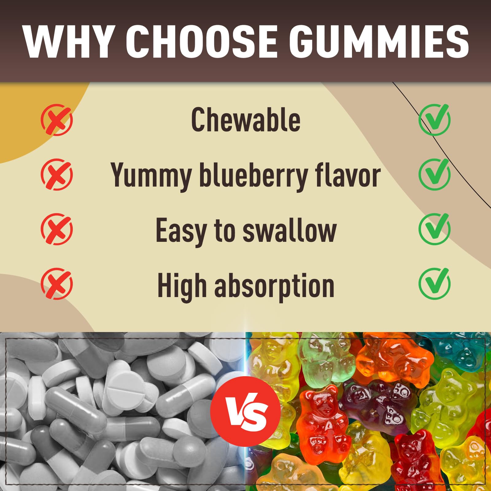 Gummies bottle label highlighting vegan, non-GMO, gluten-free ingredients
