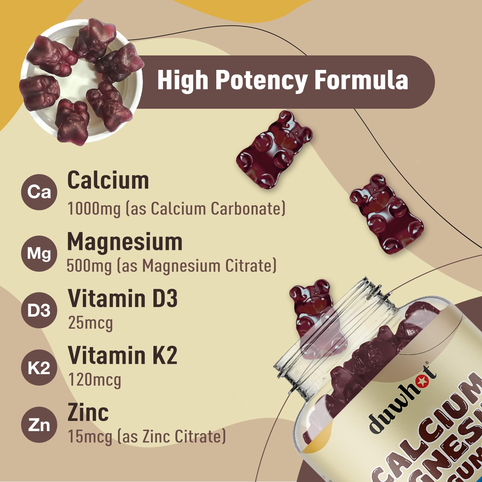 Serving size of calcium magnesium zinc gummies for daily health