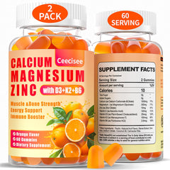 Bottle of Ceecisee Calcium Magnesium Zinc Gummies with D3 B6 K2 120 count front view