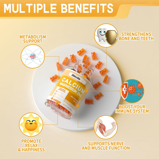 Gummies product packaging for calcium magnesium zinc with D3 and K2