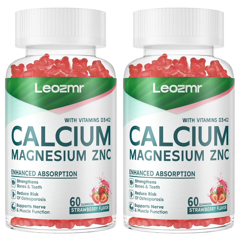 Bottle of Calcium Magnesium Zinc Gummies with Vitamin D3 & K2 - Strawberry flavor