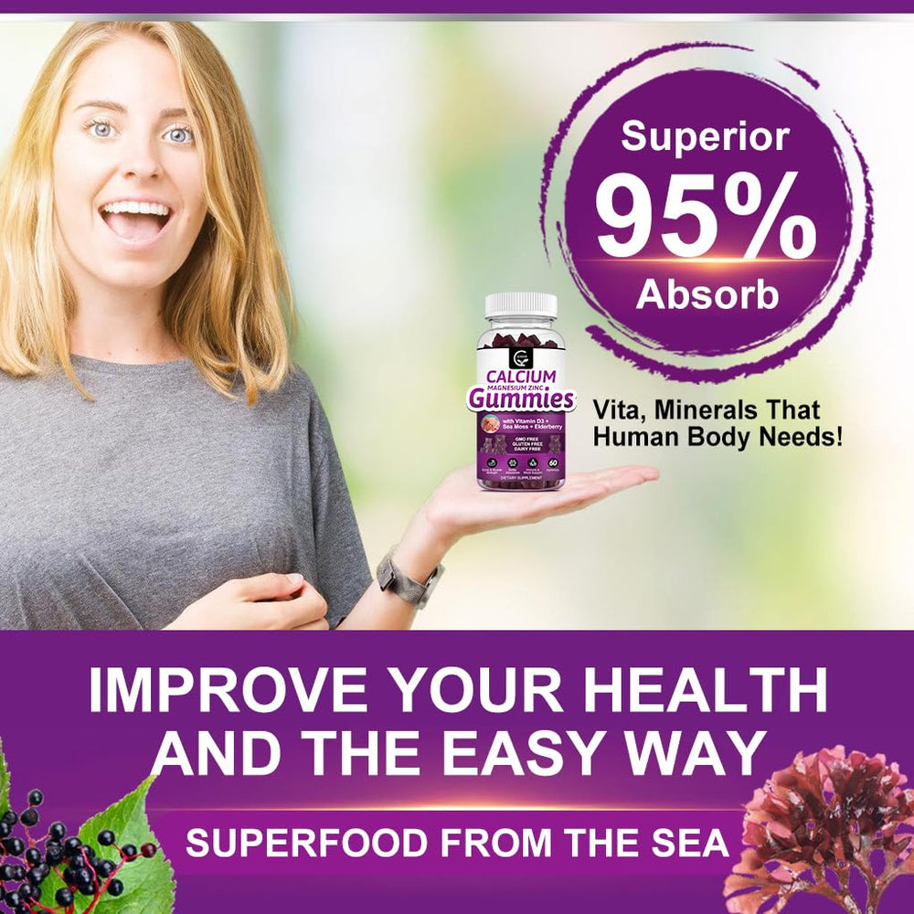 Calcium Magnesium Zinc Gummies with D3 Sea Moss and Potassium