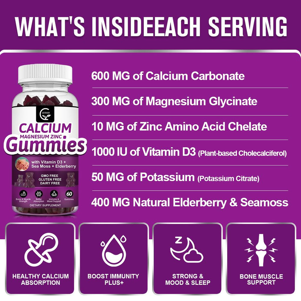 Ingredients: Calcium, Magnesium Glycinate, Zinc, D3, Sea Moss