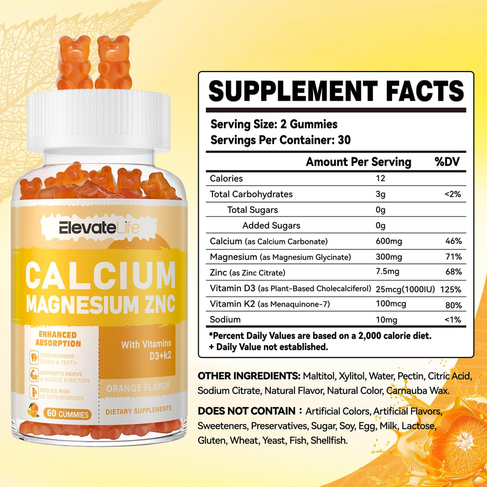 Nutrition facts panel for orange-berry flavored gummies