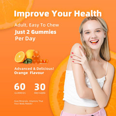 Orange-berry flavored gummies package on display