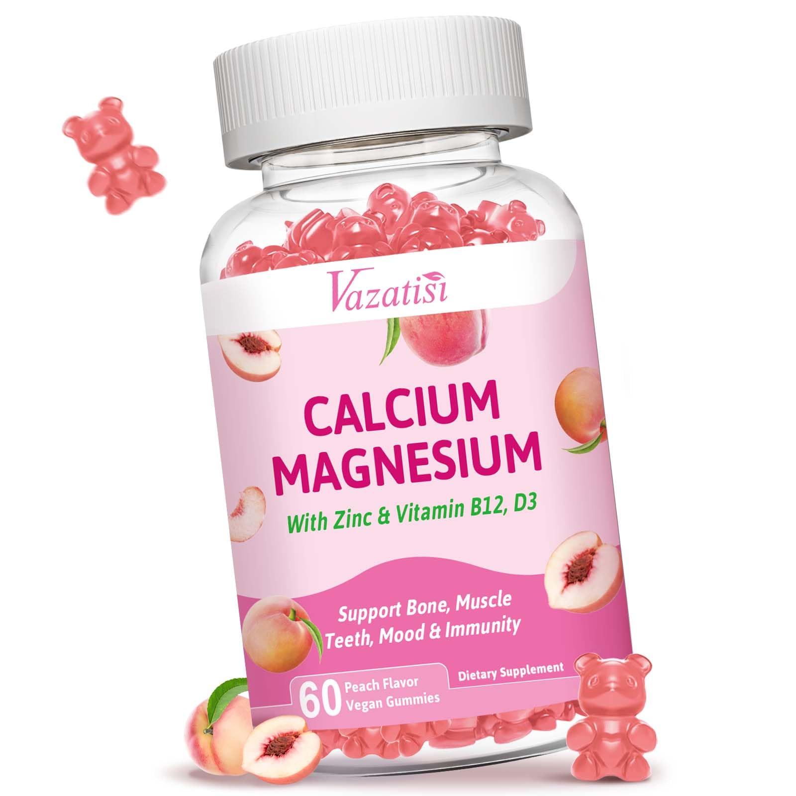 Calcium Magnesium Zinc Gummies Peach flavor bottle – 60 count
