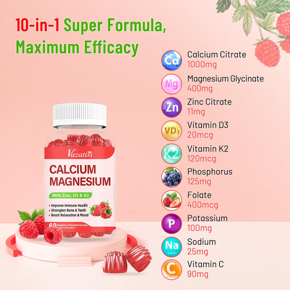 Supplement facts panel on Calcium Magnesium Zinc Gummies bottle