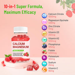 Supplement facts panel on Calcium Magnesium Zinc Gummies bottle