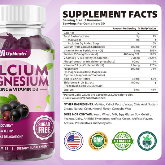 Sugar-free elderberry flavored gummies on white background
