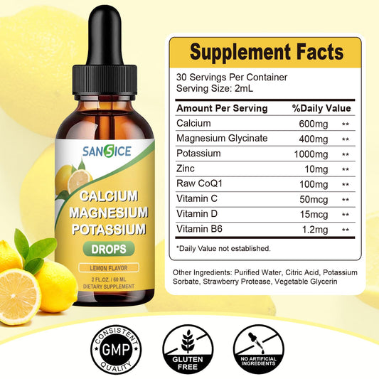 Label showing 600 mg calcium and 1000 mg potassium on bottle