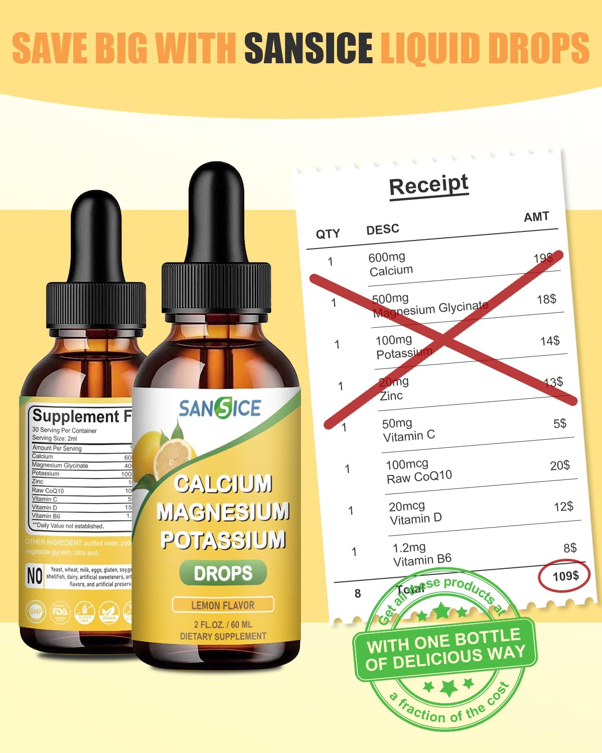 SANSICE Calcium Potassium Magnesium Liquid Drops two-pack packaging