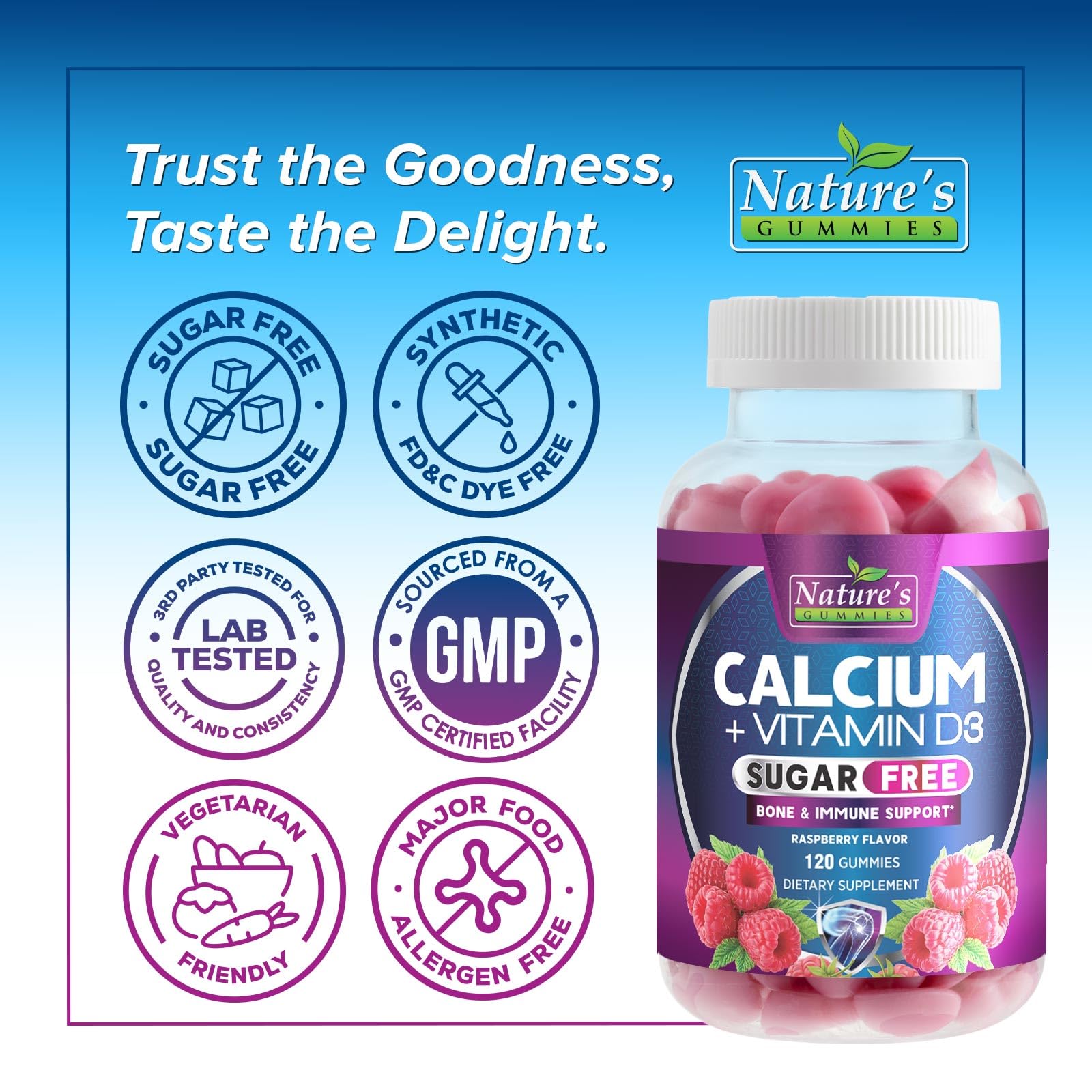 Calcium supplement gummies 120-count with 400 IU D3 for absorption