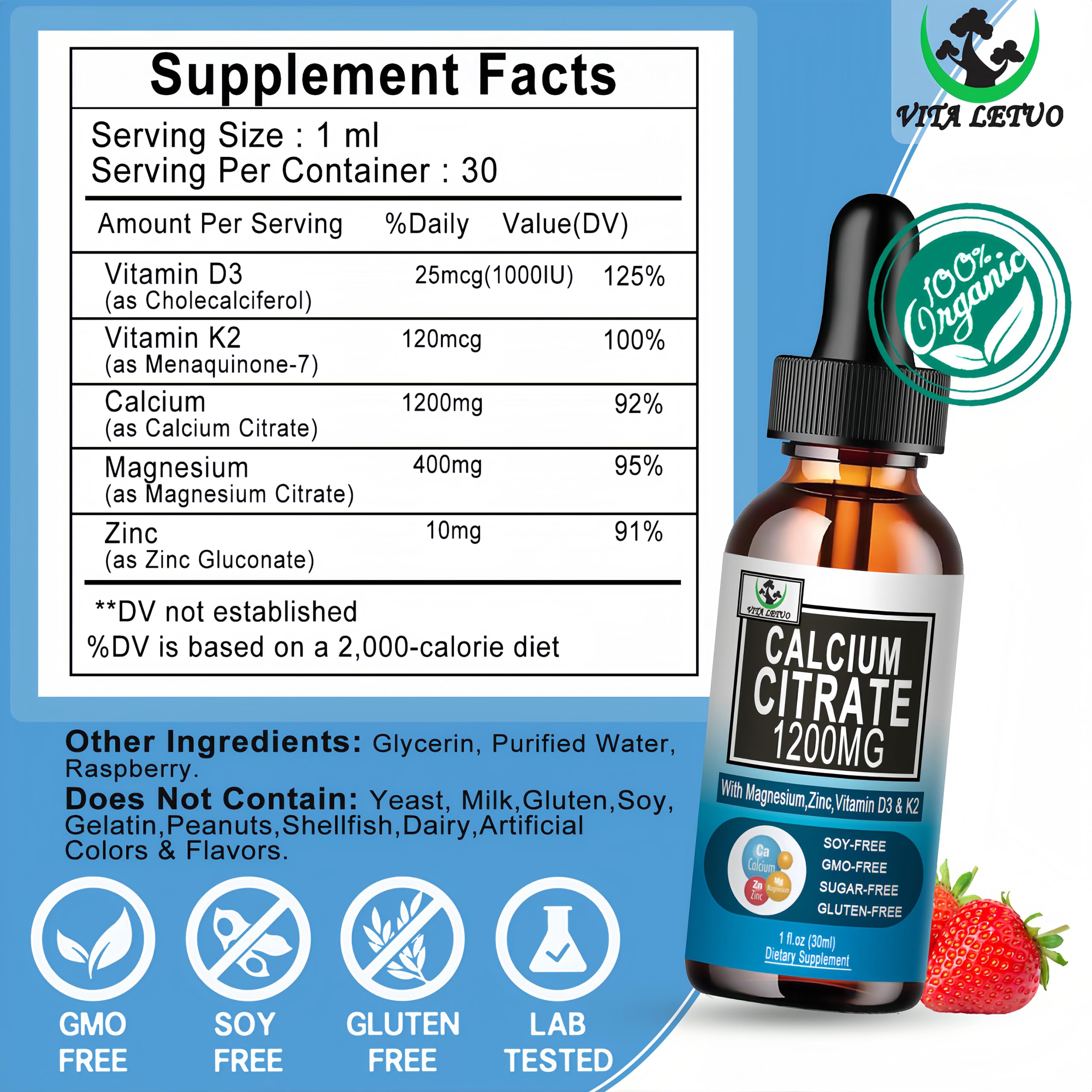 Vegan, gluten-free calcium supplement packaging