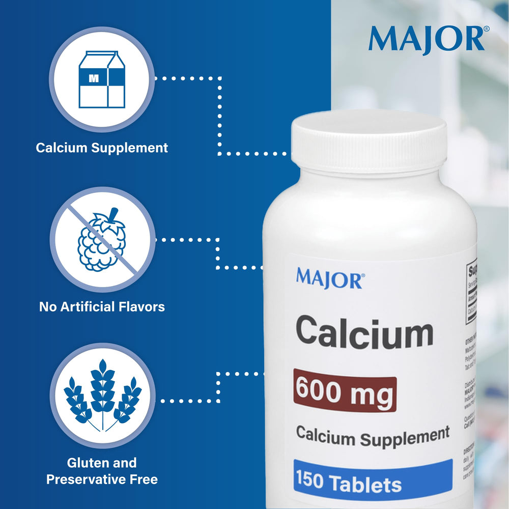 Illustration of dosage guidance for Major 600mg calcium tablets