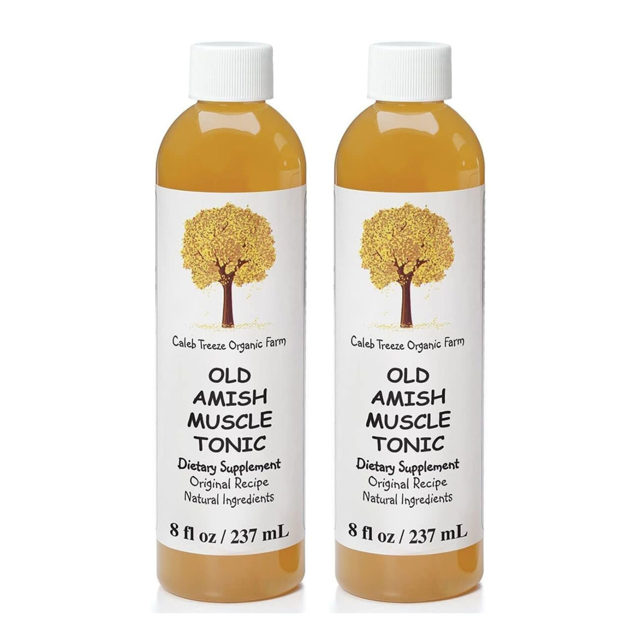 Caleb Treeze Old Amish Muscle Tonic bottle on bedside table ready for cramp relief.