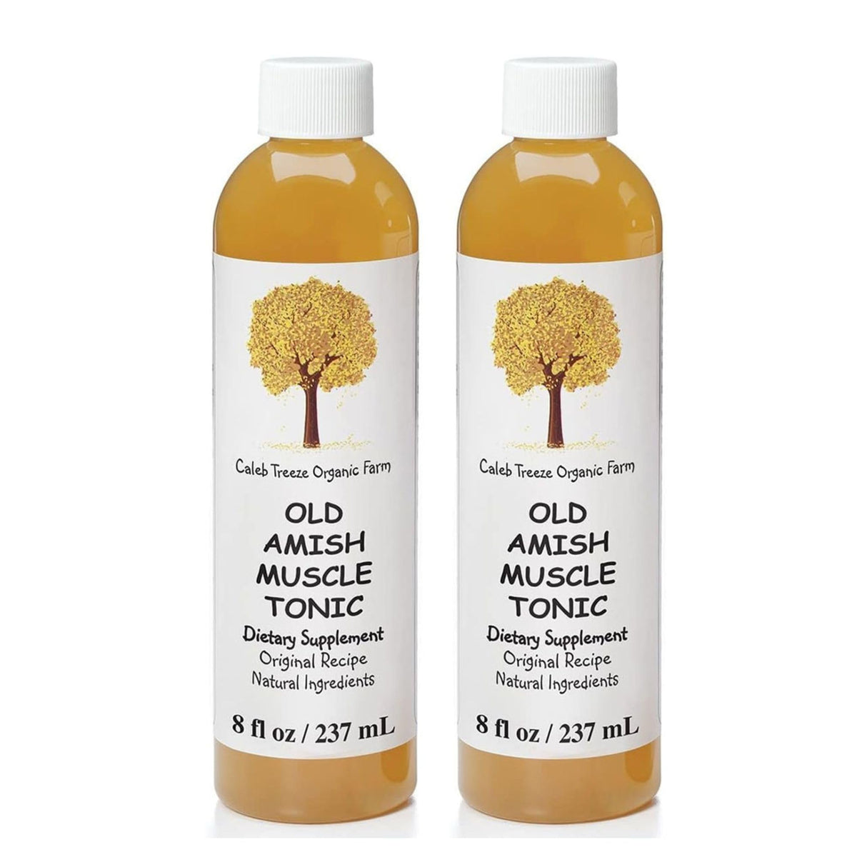 Caleb Treeze Old Amish Muscle Tonic bottle on bedside table ready for cramp relief.