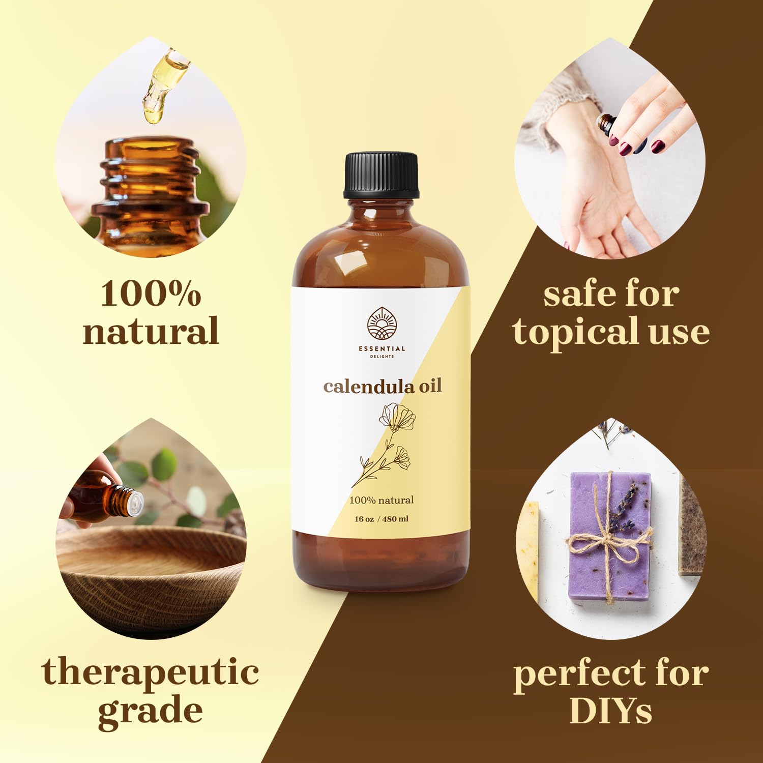 Hands applying Calendula Oil to skin and hair for hydration