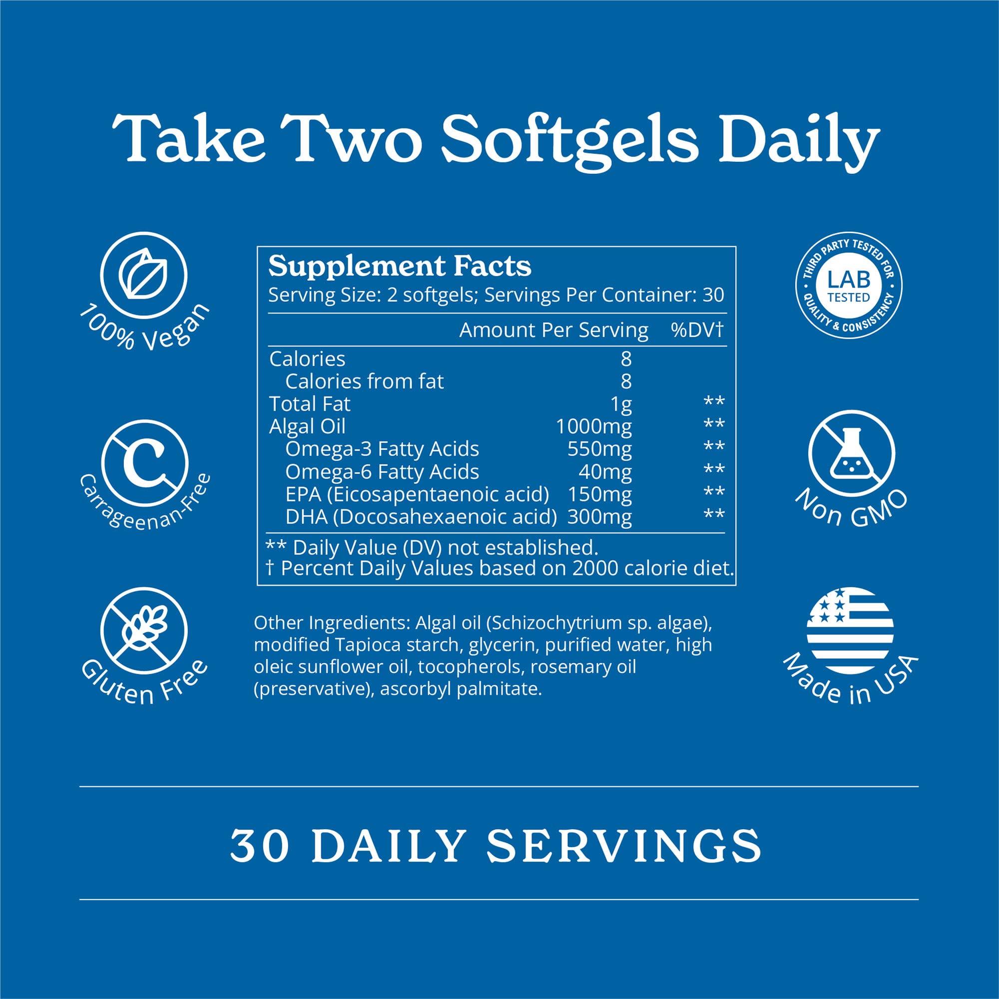 Calgee omega-3 label close-up showing DHA and EPA content and purity