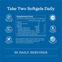 Calgee omega-3 label close-up showing DHA and EPA content and purity