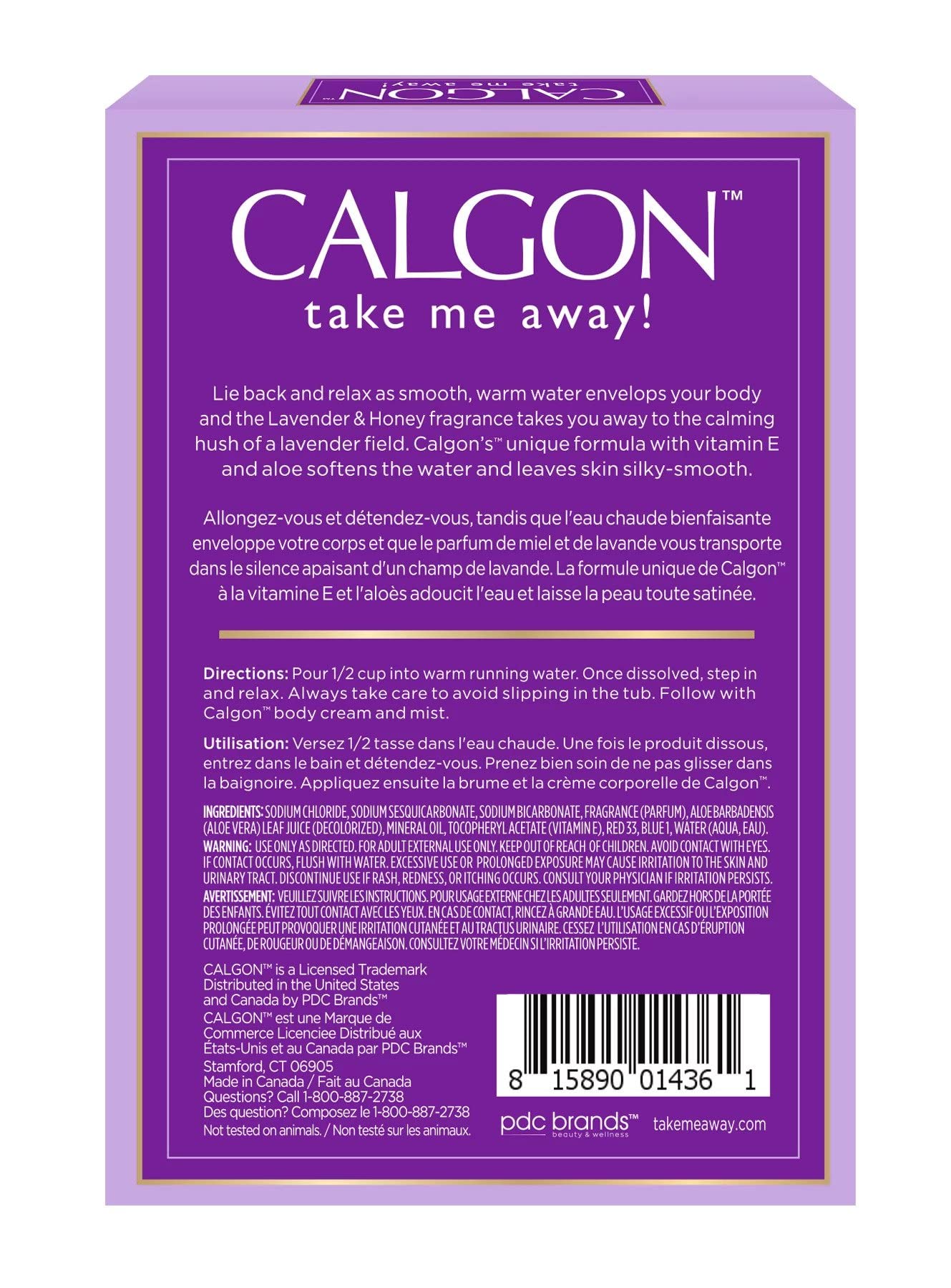 Calgon bath beads dissolving in water release soothing scent and softening feel.