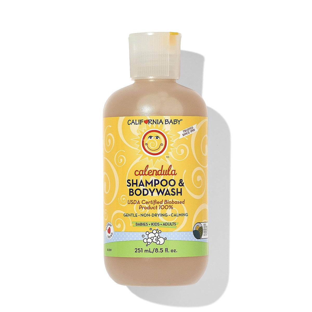 Front view of California Baby Calendula 2-in-1 Shampoo & Body Wash bottle 251 mL