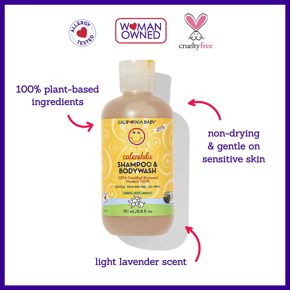 Side view of California Baby Calendula 2-in-1 Shampoo & Body Wash bottle