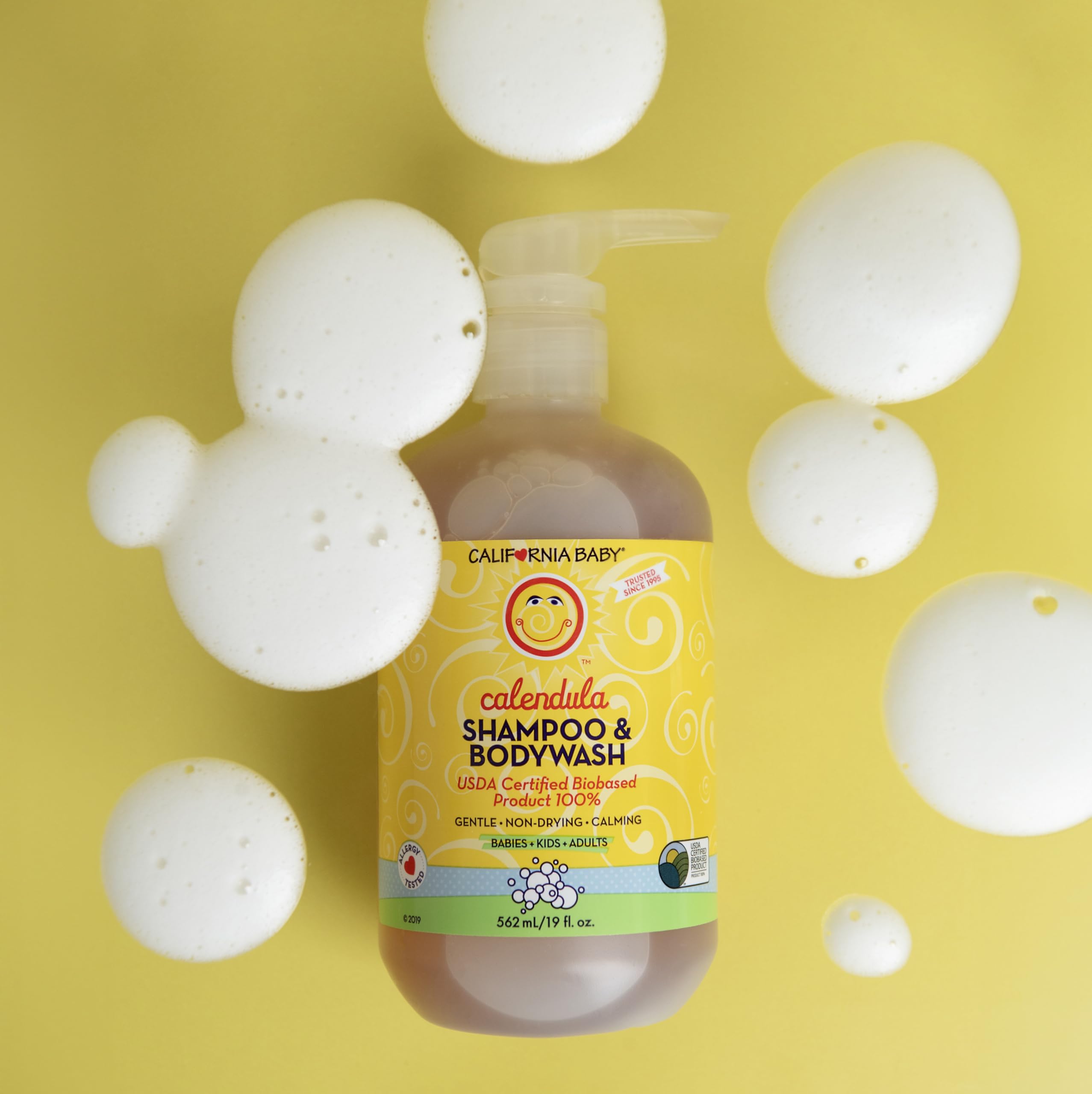 Natural plant-based baby wash ingredients illustration